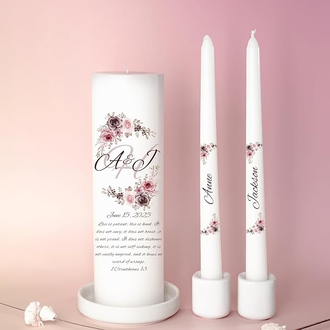 Unity Candles for Wedding, Modern Unity Set, Custom and Personalized Pillar and - Image 8