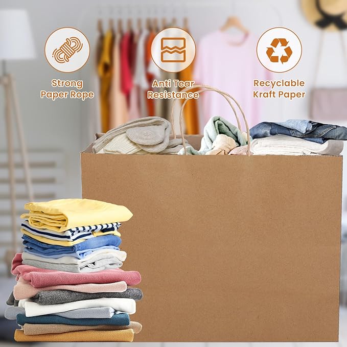 BURVAGY 16x6x12 Inch 100 Pcs Large Kraft Paper Bags - Image 9