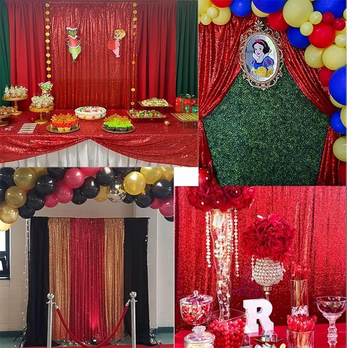 Red Sequin Backdrop Curtains Glitter Drapes 2FTx8F 2 Panels - Image 3