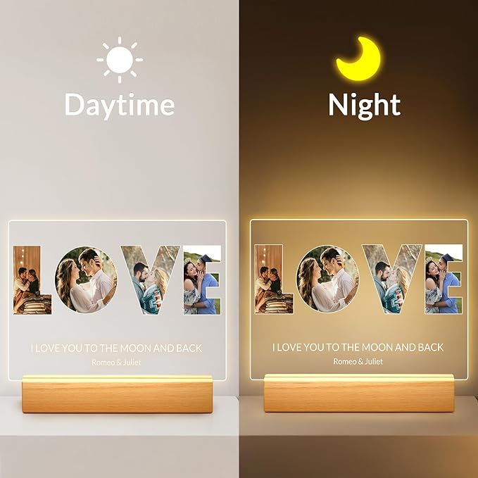 Custom Picture Frames with Photo, Personalized LOVE Photo Frame with Night Light - Image 3