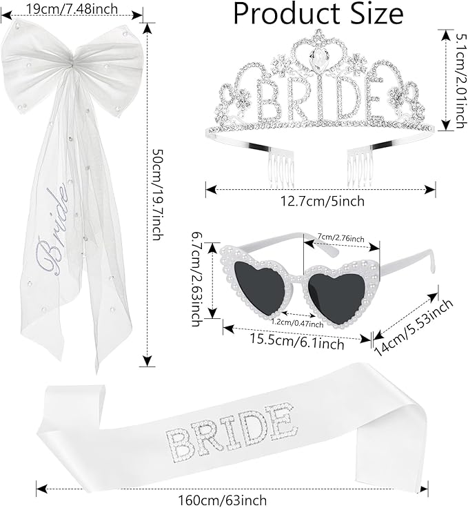 4 Pcs Bachelorette Party Decorations, BRIDE Crown, Pearl Bride Sash, Bride - Image 2