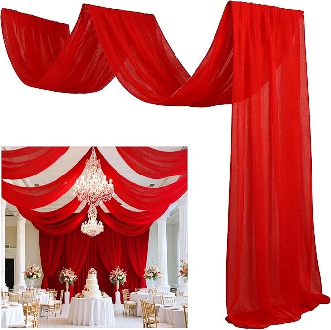 FUHSY Red Ceiling Drapes for Wedding Ceiling Drapes 5x20 FT 4 Panels Ceiling by FUHSY