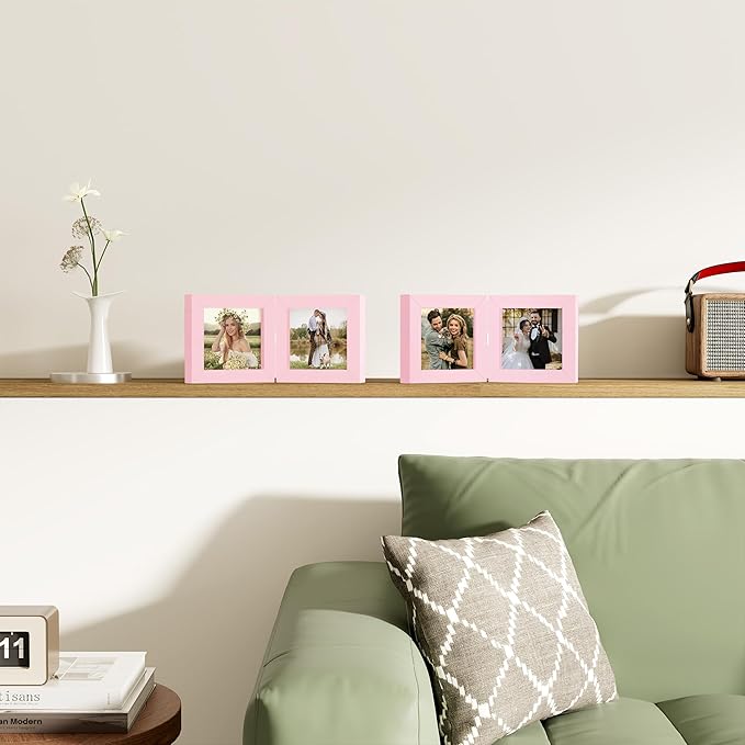 decorUhome Double 4x4 Picture Frame Vertical, Engineered Wood Bifold Photo Frame - Image 2