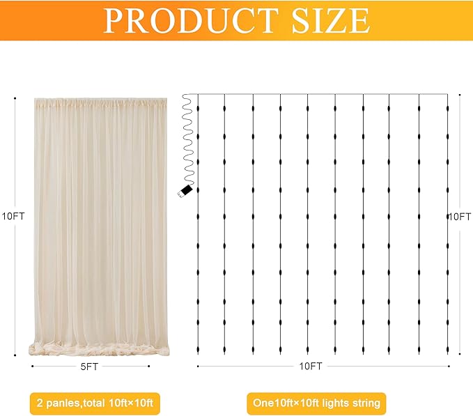 Fomcet Champagne Tulle Backdrop Curtains - Image 2