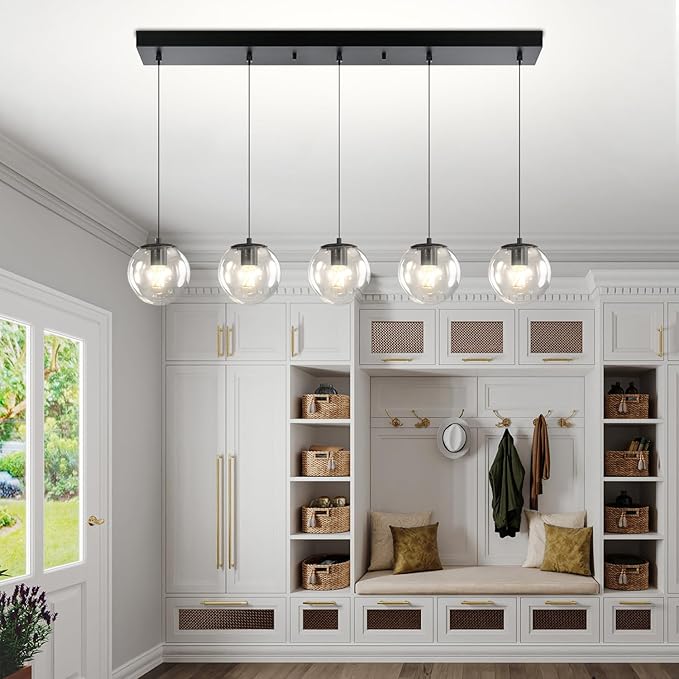 5-Lights Modern Rectangle Chandelier Globe Pendant Light - Image 3