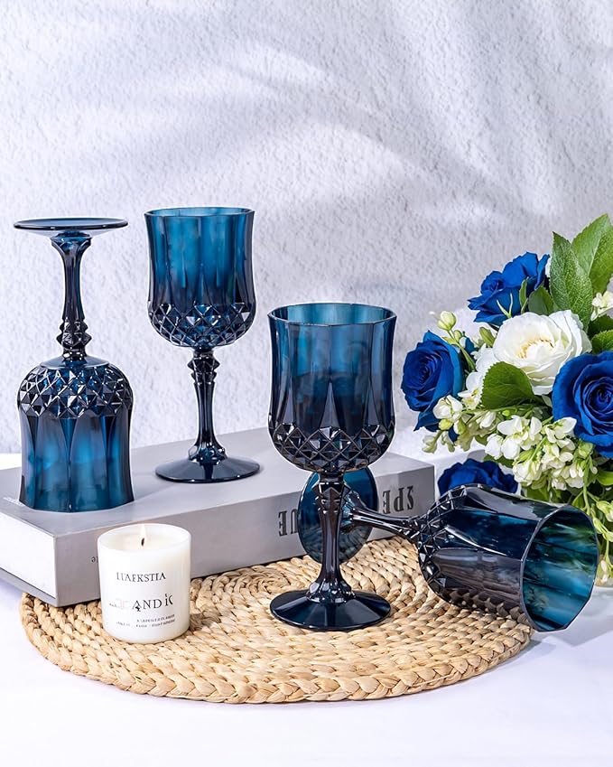 Ciaell 24PCS Blue Plastic Wine Glasses - 7 Oz Plastic Goblets - Image 8