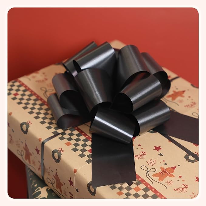 6 Pcs 6 Inch Black Pull Bows, Gift Wrapping Baskets Wedding Christmas Party - Image 5
