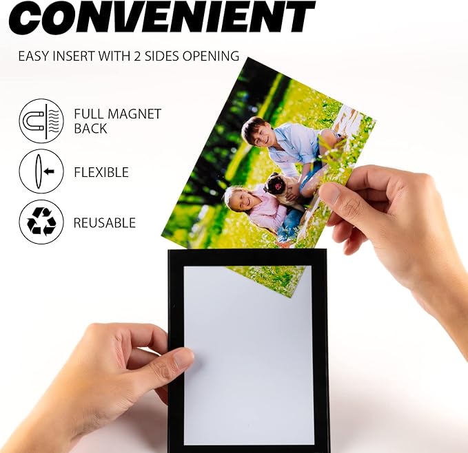 Magnetic Picture Frames with Black Border, Magnet Photo Frame Pockets/Postcard - Image 2