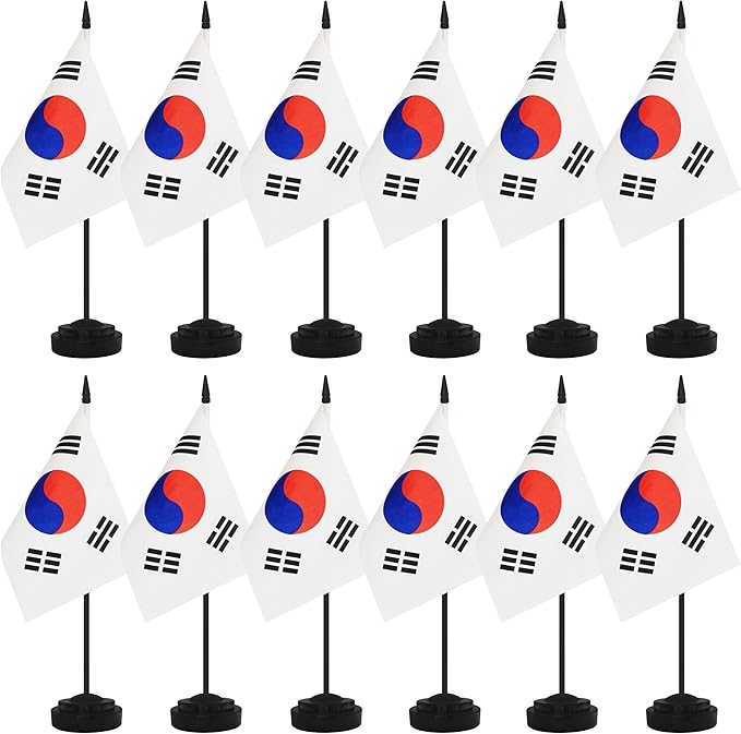 12 Pack Korea Desk Flags, Korean Desktop Flag, Small Miniature Office Flags by Unknown