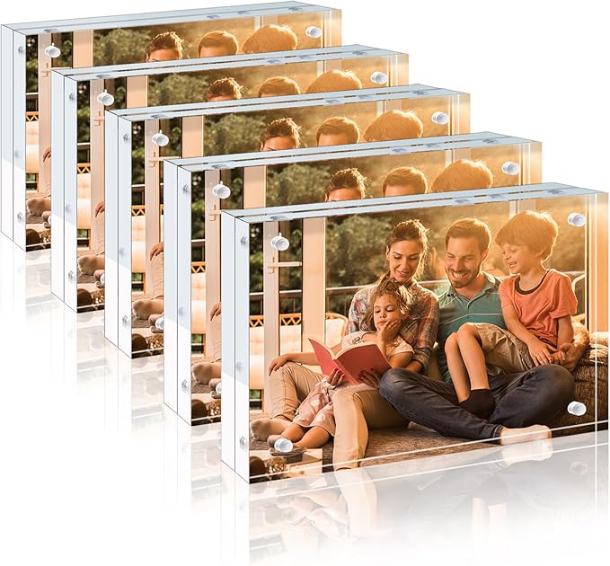 Egofine 3.5x5 Acrylic Frames 5 Pack, 20mm Thicker Frameless Clear Picture Frames by Egofine