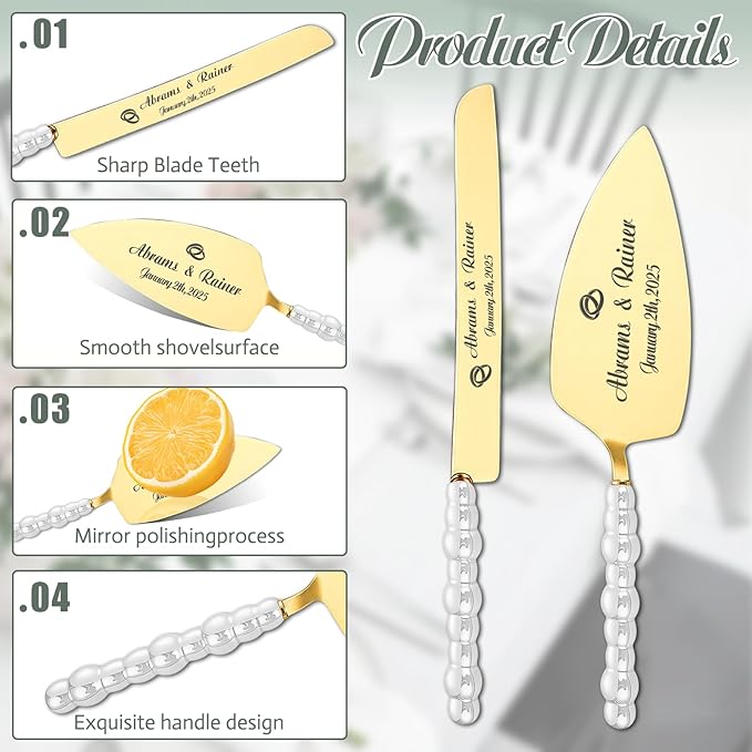 HJX Personalized Wedding Cake Knife and Server Set - Image 7