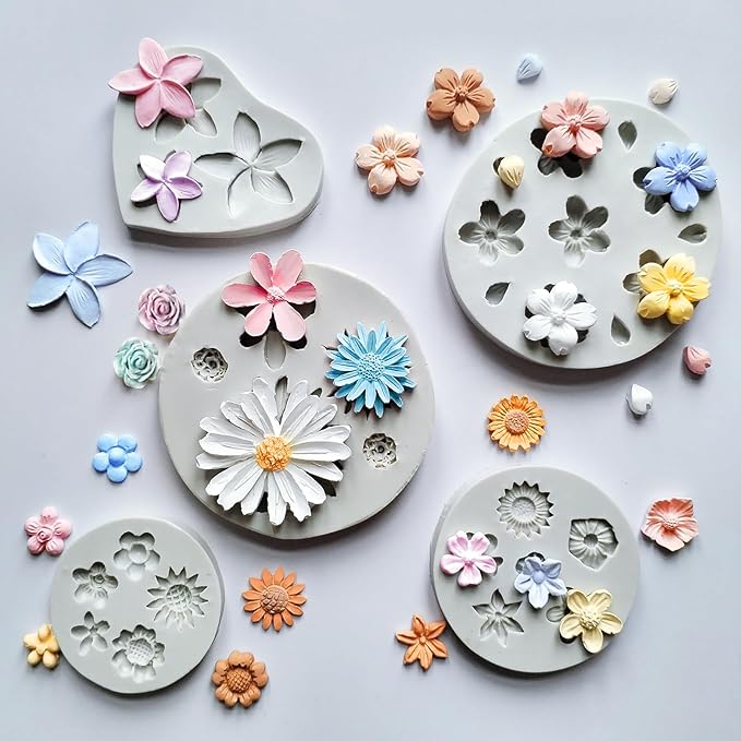 5PCS Flower Silicone Molds, Daisy Flower Fondant Chocolate Jelly Cake by JAPLEED