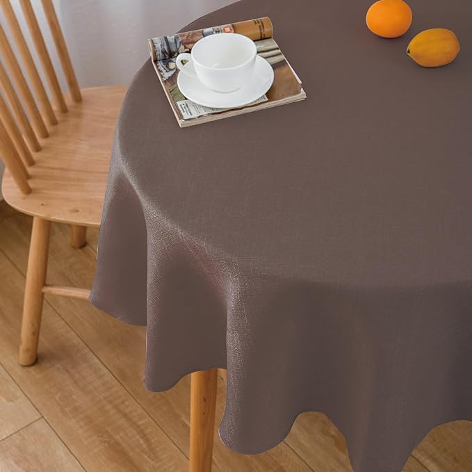 NLMUVW Brown Linen Tablecloth Round Tables Water Resistant Textured Table Cloth - Image 2