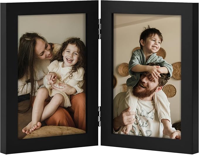 decorUhome Double 4x6 Picture Frame Vertical, Engineered Wood Bifold Photo Frame by decorUhome