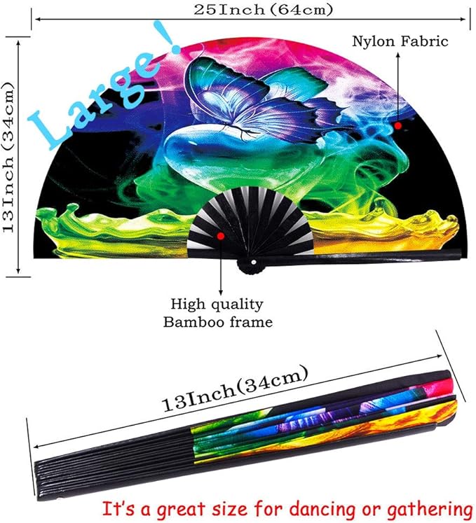 Amajiji Large Folding Hand Rave Fan Popping Fan - Image 5