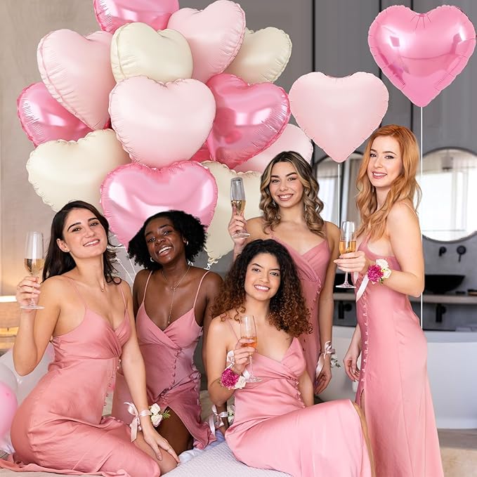 Pink White Heart Balloons, 18Inch Sand White Helium Balloon - Image 6