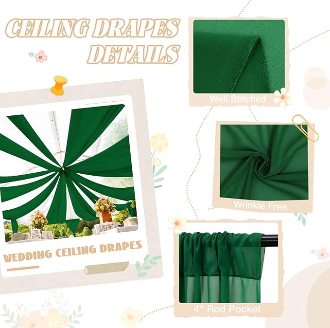 FUHSY Emerald Green Ceiling Drapes Wedding Arch Drapes Chiffon Backdrop - Image 2