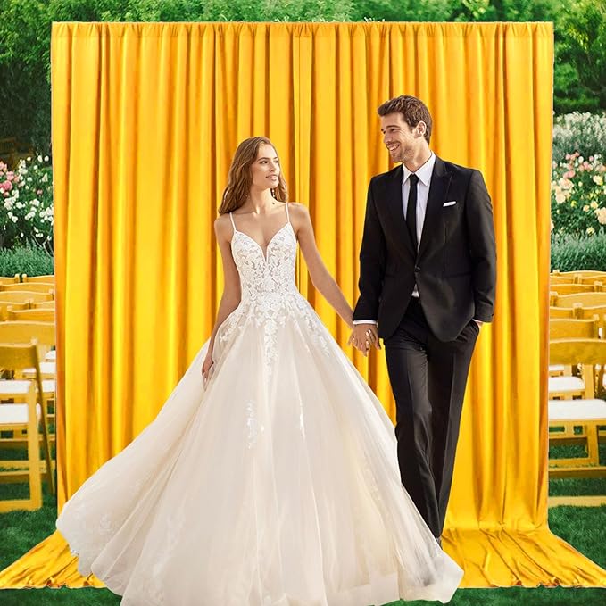 2 Panels Gold Yellow Backdrop Curtain, 10 x 10 Feet Background Curtains - Image 6