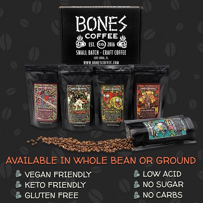 Bones Coffee Company NEW World Tour Sample Pack, Single-Origin Flavored Coffee - Image 3