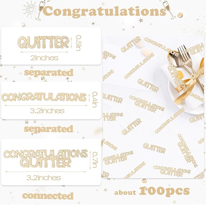 Congratulations Quitter Confetti, Champagne Gold Glitter Retirement Confetti - Image 6