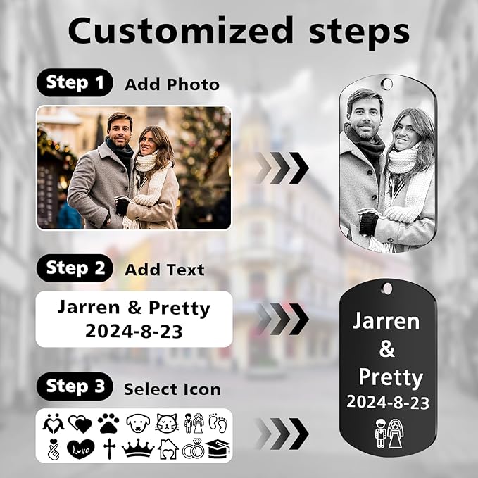 Personalized Keychain with Engraved Photo & Text Customized Custom Gift - Image 2