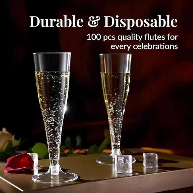 Prestee 100 Pack Clear Plastic Champagne Flutes - Image 4