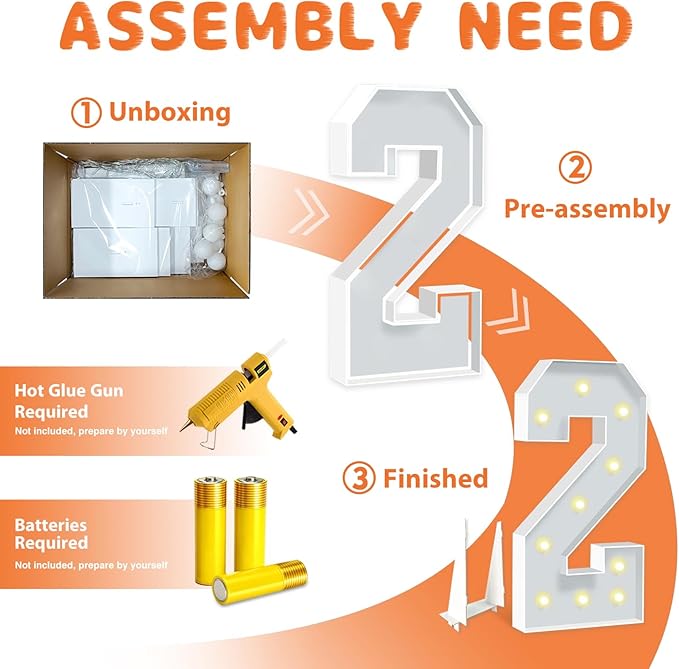 4FT Marquee Numbers, Big Light Up Numbers 2, Cardboard Numbers - Image 4