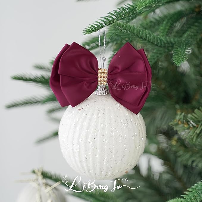 Dark Red Ribbon Bow 4'' Premade Satin Red Bows, Burgundy Gift Bows - Image 7