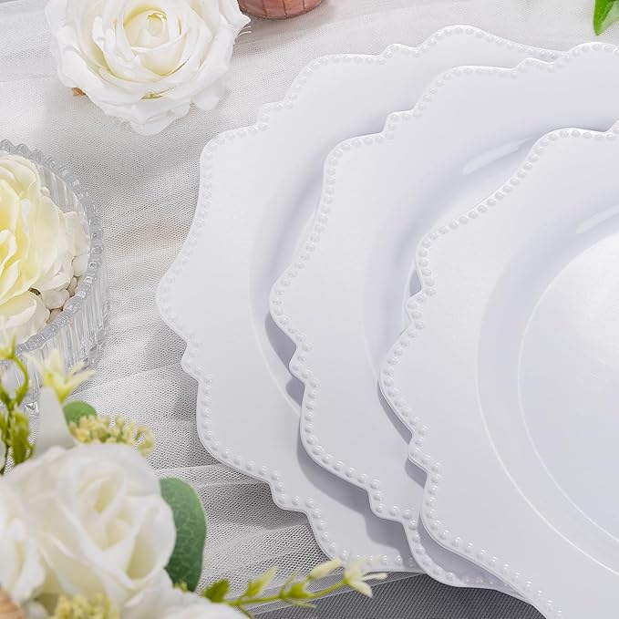 COLOSUS 100pcs 9.5 Inch-White Plastic Dinner Plates, Fancy White Plastic Plates - Image 6