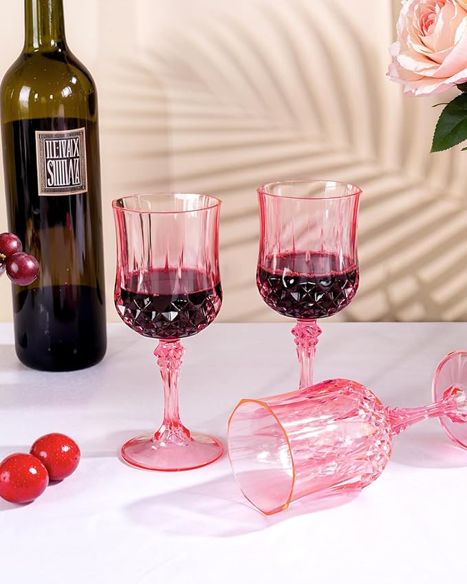 Ciaell 24PCS Pink Plastic Wine Glasses - 7 Oz Plastic Goblets - Image 8