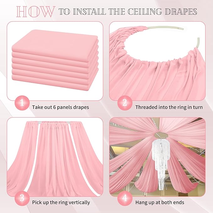 6 Panels Dusty Rose Ceiling Drapes - Image 3
