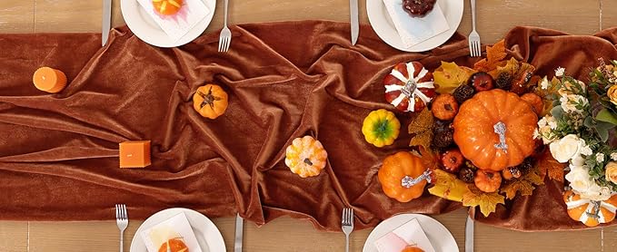 Terracotta Velvet Table Runner Fall Thanksgiving Burnt Orange Table Runner 20 x - Image 7