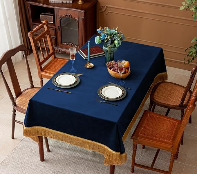 F-CHU Blue Tablecloth Thickset Velvet Tablecloth - Image 3