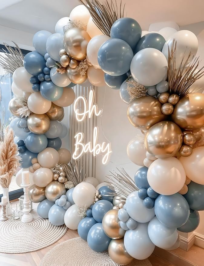 Dusty Blue and Gold Balloons - Image 2