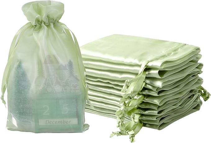 QIANF 20 Pcs Light Green Organza Bags 6X9 inch by QIANF