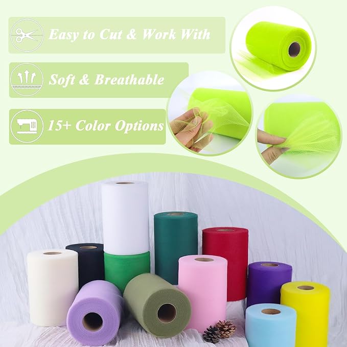 Spring Green Tulle Fabric Roll 6” x 100 Yards – Soft Tulle Spool - Image 4