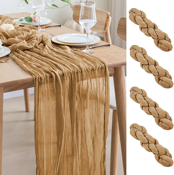 Asee'm 4pcs Cheesecloth Table Runner 120 Inches Long Khaki Boho Gauze Cheese by Aseem