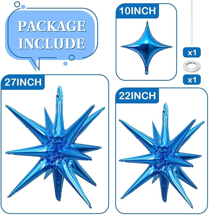 Blue Star Balloons 12pcs, 27/22 Inch Foil Star Explosion Balloons, Large Spike - Image 7
