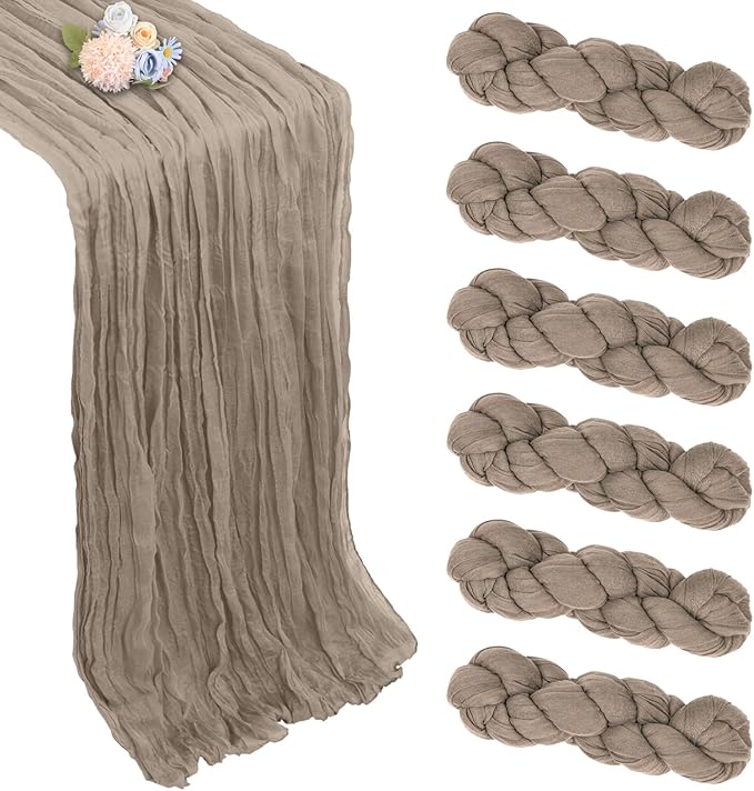 6 Pack Nude Cheesecloth Table Runner 10ft Boho Gauze Fabric Cheese Cloth Table by Pepmily