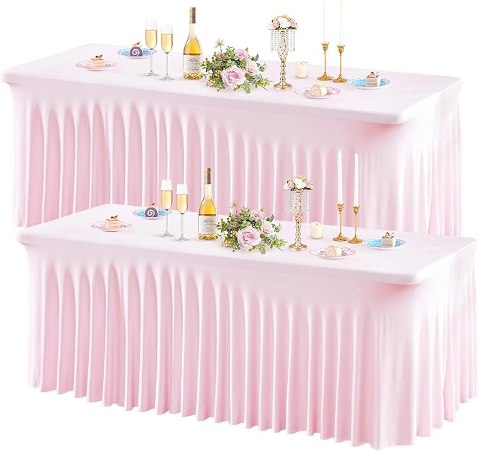 Wish Care 2 Pack Pink Spandex Table Clothes by WishCare