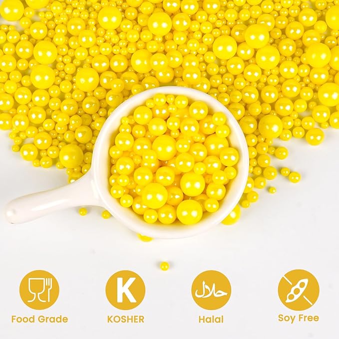 Yellow Pearl Sprinkles, Edible Sugar Pearls - Image 4