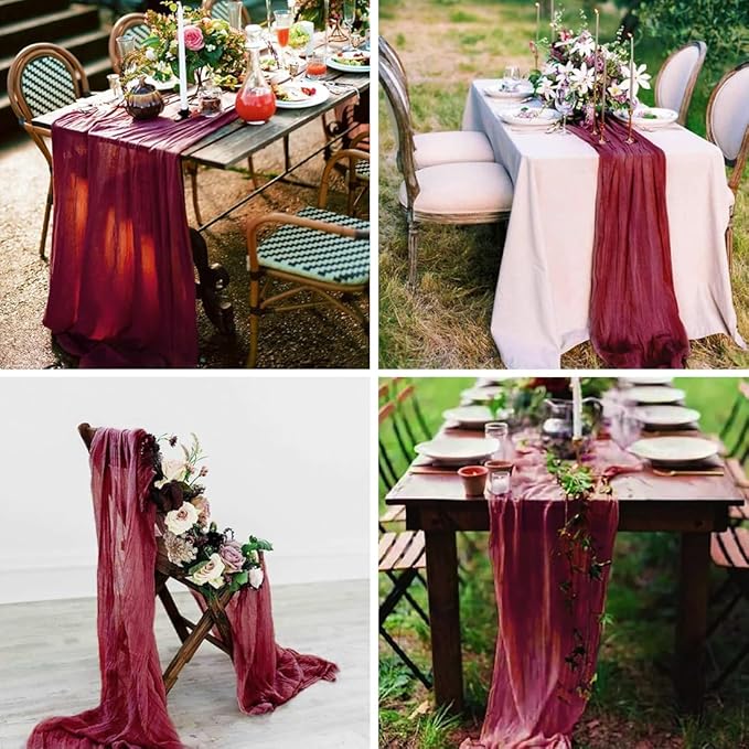 Wine red Cheesecloth Table Runner -21*120Inch Long Boho Wedding Table Decor - Image 6
