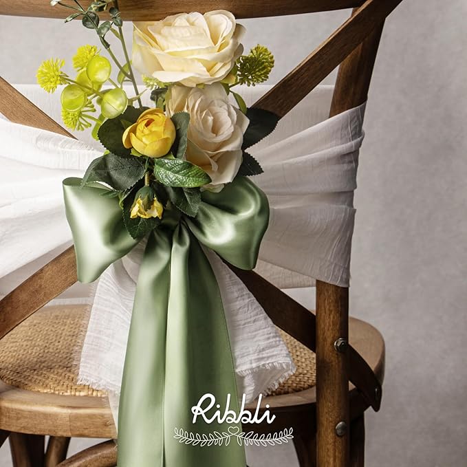 Ribbli Dusty Sage Satin Ribbon 4 Inch Wide Sage Green Ribbon - Image 4