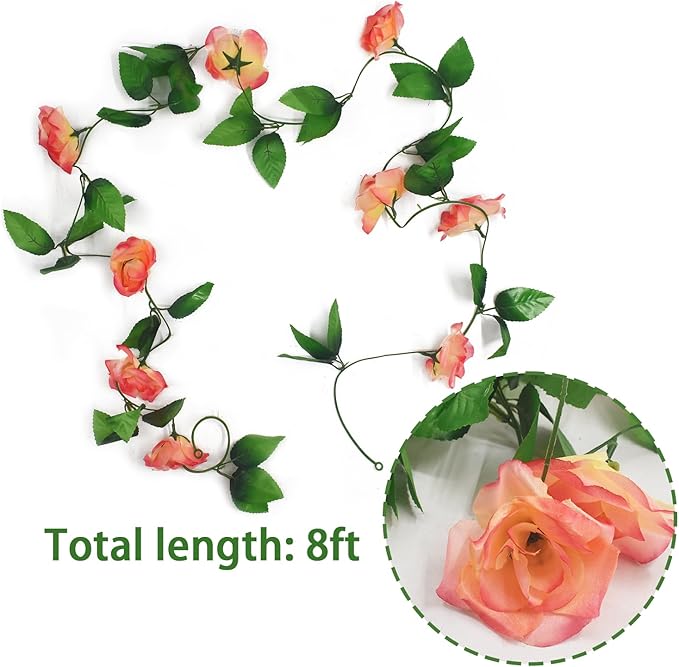 Musdoney 4Pcs 32.2 FT Fake Rose Vine Flowers Plants Artificial Flower Garland - Image 2