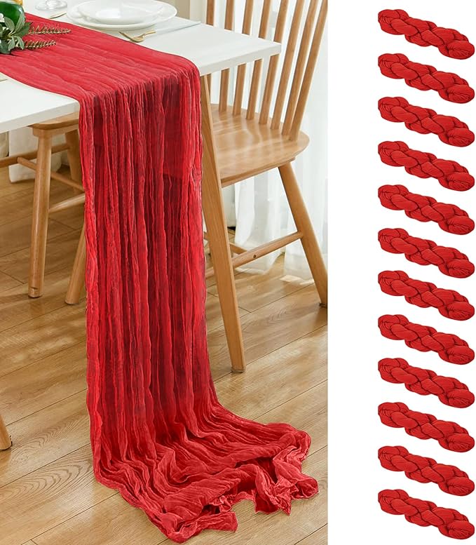 12 Pack Red 10 Ft Cheesecloth Table Runner 20x120 Inch Boho Wrinkled Sheer by Dspoot