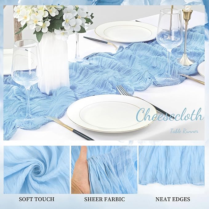 12 Pack Baby Blue Cheesecloth Table Runner 20 x 120 Inch Long Rustic Gauze - Image 3