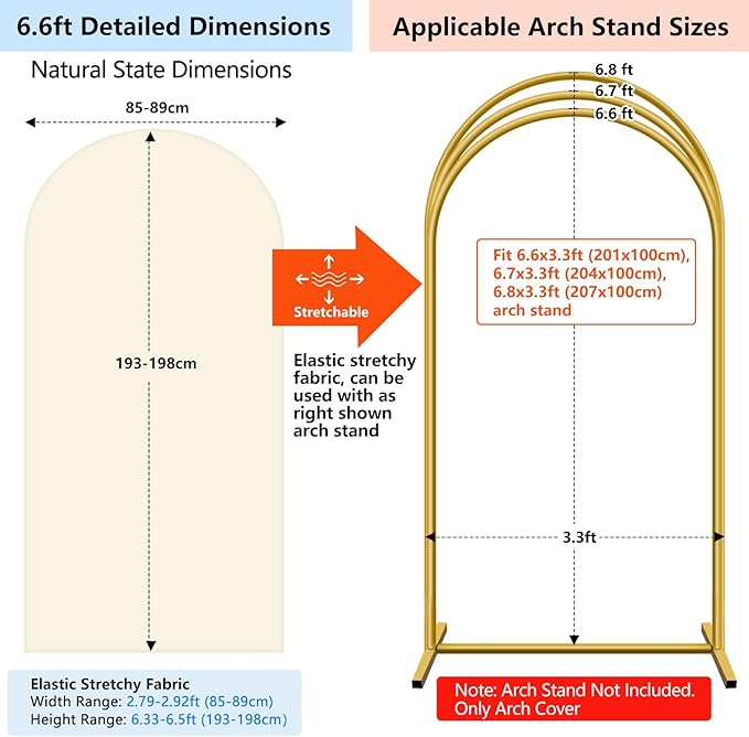 HEMMOTOP 6.6 ft Light Beige Arch Backdrop Cover, Spandex Arch Covers Stretchy - Image 2