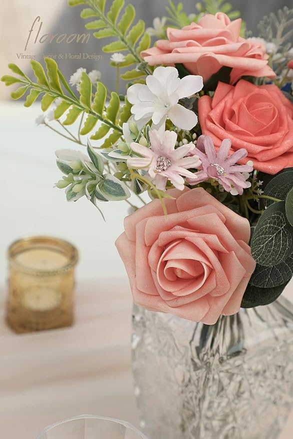 Floroom Artificial Flowers 25pcs Real Looking Mixed Living Coral Foam Fake Roses - Image 5