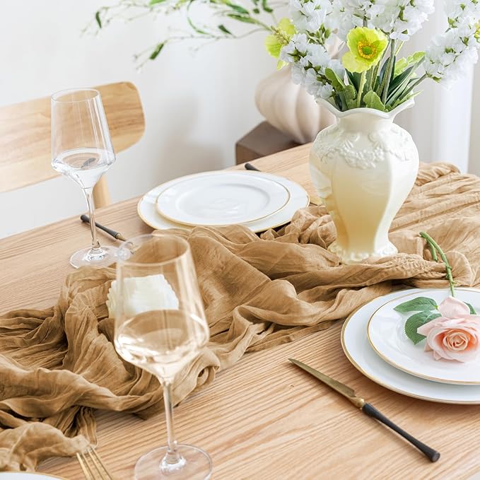 Asee'm 3pcs Cheesecloth Table Runner 120 Inches Long Khaki Boho Gauze Cheese - Image 5