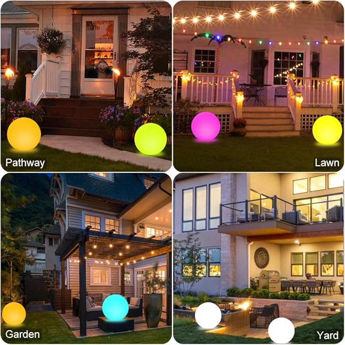 14-in LED Ball Light, Rechargeable Outdoor Globes Light Dimmable RGB Color - Image 7